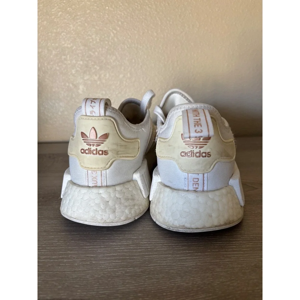 Adidas Boost Women's 9.5 White Rose Gold Stripes Sneakers‎ Shoes Activewear READ